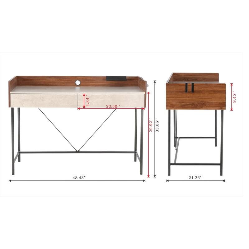 JJS 48" Home Office Computer Laptop Desk with Drawers, Modern Wooden